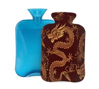 Myfsucce 2L Hot Water Bottle with Cover Chinese Traditional Dragon Print - Reusable PVC Hot Water Bag for Pain Relief, Cramps & Warmth (12.2x8in)