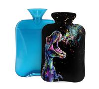 Myfsucce 2L Hot Water Bottle with Cover Colorful Dinosaur Print - Reusable PVC Hot Water Bag for Pain Relief, Cramps & Warmth (12.2x8in)