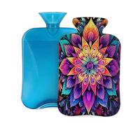 Myfsucce 2L Hot Water Bottle with Cover Colorful Mandala Bohemian Flower Print - Reusable PVC Hot Water Bag for Pain Relief, Cramps & Warmth (12.2x8in)