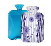 Myfsucce 2L Hot Water Bottle with Cover Daisy Flower Stripe Print - Reusable PVC Hot Water Bag for Pain Relief, Cramps & Warmth (12.2x8in)