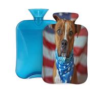 Myfsucce 2L Hot Water Bottle with Cover Dog American Flag Print - Reusable PVC Hot Water Bag for Pain Relief, Cramps & Warmth (12.2x8in)