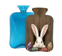 Myfsucce 2L Hot Water Bottle with Cover Easter Bunny Rabbit Eggs Print - Reusable PVC Hot Water Bag for Pain Relief, Cramps & Warmth (12.2x8in)