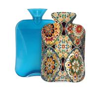 Myfsucce 2L Hot Water Bottle with Cover Ethnic Boho Mandala Floral Print - Reusable PVC Hot Water Bag for Pain Relief, Cramps & Warmth (12.2x8in)