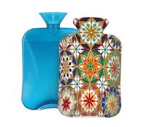 Myfsucce 2L Hot Water Bottle with Cover Ethnic Flower Mandala Print - Reusable PVC Hot Water Bag for Pain Relief, Cramps & Warmth (12.2x8in)
