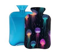 Myfsucce 2L Hot Water Bottle with Cover Fantasy Jellyfish Ocean Animal Print - Reusable PVC Hot Water Bag for Pain Relief, Cramps & Warmth (12.2x8in)