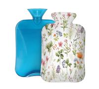Myfsucce 2L Hot Water Bottle with Cover Flower Floral Lavender Print - Reusable PVC Hot Water Bag for Pain Relief, Cramps & Warmth (12.2x8in)