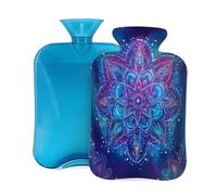 Myfsucce 2L Hot Water Bottle with Cover Mandala Purple Blue Print - Reusable PVC Hot Water Bag for Pain Relief, Cramps & Warmth (12.2x8in)