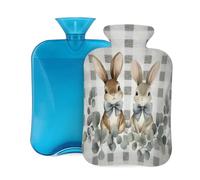 Myfsucce 2L Hot Water Bottle with Cover Plaid Rabbit Bunny Print - Reusable PVC Hot Water Bag for Pain Relief, Cramps & Warmth (12.2x8in)