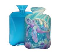 Myfsucce 2L Hot Water Bottle with Cover Rainbowturtle Sunlight Ocean Print - Reusable PVC Hot Water Bag for Pain Relief, Cramps & Warmth (12.2x8in)