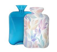 Myfsucce 2L Hot Water Bottle with Cover Soft Hued Leaves White Print - Reusable PVC Hot Water Bag for Pain Relief, Cramps & Warmth (12.2x8in)