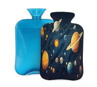 Myfsucce 2L Hot Water Bottle with Cover Solar Planet Universe Print - Reusable PVC Hot Water Bag for Pain Relief, Cramps & Warmth (12.2x8in)