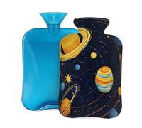 Myfsucce 2L Hot Water Bottle with Cover Solar System Planet Print - Reusable PVC Hot Water Bag for Pain Relief, Cramps & Warmth (12.2x8in)