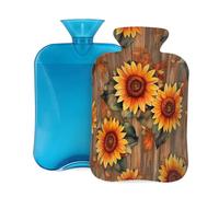 Myfsucce 2L Hot Water Bottle with Cover Sunflower Wood Background Print - Reusable PVC Hot Water Bag for Pain Relief, Cramps & Warmth (12.2x8in)