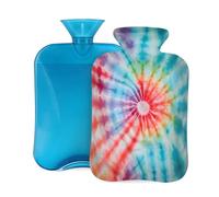 Myfsucce 2L Hot Water Bottle with Cover Swirl Tie Dye Print - Reusable PVC Hot Water Bag for Pain Relief, Cramps & Warmth (12.2x8in)