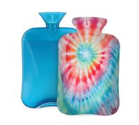 Myfsucce 2L Hot Water Bottle with Cover Tie Dye Colorful Print - Reusable PVC Hot Water Bag for Pain Relief, Cramps & Warmth (12.2x8in)