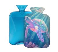 Myfsucce 2L Hot Water Bottle with Cover Turtle Glow Ocean Print - Reusable PVC Hot Water Bag for Pain Relief, Cramps & Warmth (12.2x8in)