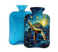 Myfsucce 2L Hot Water Bottle with Cover Turtle Under Starry Night Sky Print - Reusable PVC Hot Water Bag for Pain Relief, Cramps & Warmth (12.2x8in)