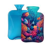 Myfsucce 2L Hot Water Bottle with Cover Underwater Tropical Fish Print - Reusable PVC Hot Water Bag for Pain Relief, Cramps & Warmth (12.2x8in)