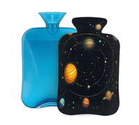 Myfsucce 2L Hot Water Bottle with Cover Universe Galaxy Solar System Print - Reusable PVC Hot Water Bag for Pain Relief, Cramps & Warmth (12.2x8in)