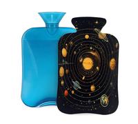 Myfsucce 2L Hot Water Bottle with Cover Universe Solar System Print - Reusable PVC Hot Water Bag for Pain Relief, Cramps & Warmth (12.2x8in)