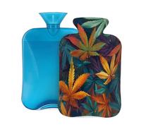 Myfsucce 2L Hot Water Bottle with Cover Vibrant Palm Like Foliage Print - Reusable PVC Hot Water Bag for Pain Relief, Cramps & Warmth (12.2x8in)