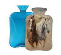 Myfsucce 2L Hot Water Bottle with Cover Vintage Running Horse Animal Print - Reusable PVC Hot Water Bag for Pain Relief, Cramps & Warmth (12.2x8in)