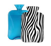 Myfsucce 2L Hot Water Bottle with Cover White Black Zebra Print Print - Reusable PVC Hot Water Bag for Pain Relief, Cramps & Warmth (12.2x8in)