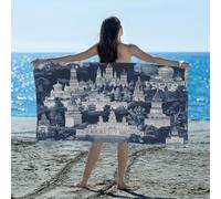 Myfsucce Beach Towels for Adults, 155 × 78 cm Quick Dry Microfibre Towel, Dark Blue City Architecture Lightweight Sand Free Large Towels for Swim Beach Yoga