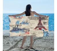 Myfsucce Beach Towels for Adults, 155 × 78 cm Quick Dry Microfibre Towel, Retro Eiffel Tower London New York City Lightweight Sand Free Large Towels for Swim Beach Yoga
