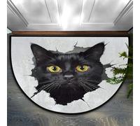 Myfsucce Black Cat White Wall Half Circle Microfiber Doormat 36x24 Inch - Non-Slip Absorbent Indoor Mat, Plush Soft & Family-Safe for Kids/Elderly Home Office