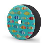 Myfsucce Bright Striped Fish Pattern Turquoise Spare Wheel Cover with Backup Camera Hole, Polyester Dust Proof Tyre Covers for Car Truck Trailer SUV RV, 17 Inch