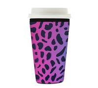 Myfsucce Coffee Cup Sleeve Reusable, Neoprene Iced Coffee Sleeve with Leopard Pink Blue Print, 2mm Thickness, 22-24 Oz Size