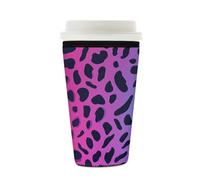 Myfsucce Coffee Cup Sleeve Reusable, Neoprene Iced Coffee Sleeve with Leopard Pink Blue Print, 2mm Thickness, 16-18 Oz Size