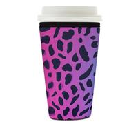 Myfsucce Coffee Cup Sleeve Reusable, Neoprene Iced Coffee Sleeve with Leopard Pink Blue Print, 2mm Thickness, 26-28 Oz Size