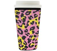 Myfsucce Coffee Cup Sleeve Reusable, Neoprene Iced Coffee Sleeve with Pink Yellow Leopard Print, 2mm Thickness, 32 Oz Size