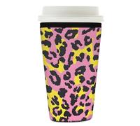 Myfsucce Coffee Cup Sleeve Reusable, Neoprene Iced Coffee Sleeve with Pink Yellow Leopard Print, 2mm Thickness, 26-28 Oz Size