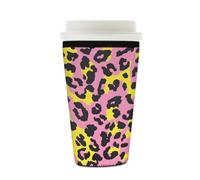 Myfsucce Coffee Cup Sleeve Reusable, Neoprene Iced Coffee Sleeve with Pink Yellow Leopard Print, 2mm Thickness, 16-18 Oz Size