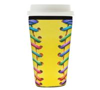 Myfsucce Coffee Cup Sleeve Reusable, Neoprene Iced Coffee Sleeve with Softball Colorful Stitches Yellow Print, 2mm Thickness, 26-28 Oz Size