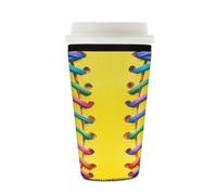 Myfsucce Coffee Cup Sleeve Reusable, Neoprene Iced Coffee Sleeve with Softball Colorful Stitches Yellow Print, 2mm Thickness, 16-18 Oz Size