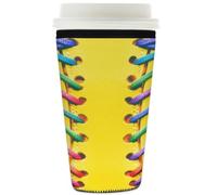 Myfsucce Coffee Cup Sleeve Reusable, Neoprene Iced Coffee Sleeve with Softball Colorful Stitches Yellow Print, 2mm Thickness, 32 Oz Size