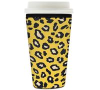 Myfsucce Coffee Cup Sleeve Reusable, Neoprene Iced Coffee Sleeve with Yellow Leopard Skin Print Print, 2mm Thickness, 32 Oz Size