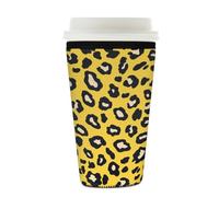 Myfsucce Coffee Cup Sleeve Reusable, Neoprene Iced Coffee Sleeve with Yellow Leopard Skin Print Print, 2mm Thickness, 22-24 Oz Size