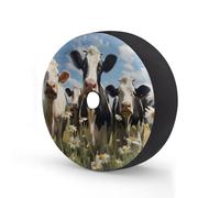 Myfsucce Cow Cattle Grass Spare Wheel Cover with Backup Camera Hole, Polyester Dust Proof Tyre Covers for Car Truck Trailer SUV RV, 14 Inch