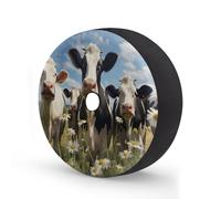 Myfsucce Cow Cattle Grass Spare Wheel Cover with Backup Camera Hole, Polyester Dust Proof Tyre Covers for Car Truck Trailer SUV RV, 15 Inch