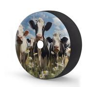 Myfsucce Cow Cattle Grass Spare Wheel Cover with Backup Camera Hole, Polyester Dust Proof Tyre Covers for Car Truck Trailer SUV RV, 16 Inch