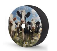 Myfsucce Cow Cattle Grass Spare Wheel Cover with Backup Camera Hole, Polyester Dust Proof Tyre Covers for Car Truck Trailer SUV RV, 17 Inch