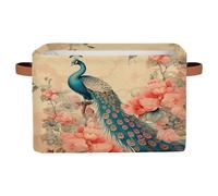 Myfsucce Floral Peacock Storage Basket Fabric Rectangle Basket Bin for Shelves Clothes Organiser Box for Bedroom Bathroom 1 PC