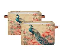 Myfsucce Floral Peacock Storage Basket Fabric Rectangle Basket Bin for Shelves Clothes Organiser Box for Bedroom Bathroom 2 PC