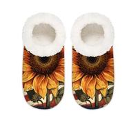 Myfsucce Fluffy Slippers Women and Mens, Non-Slip Indoor House Slippers with America Sunflower Print, Cozy Home Slipper Size M (UK 5-6)