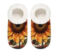 Myfsucce Fluffy Slippers Women and Mens, Non-Slip Indoor House Slippers with America Sunflower Print, Cozy Home Slipper Size XL (UK 9-10.5)